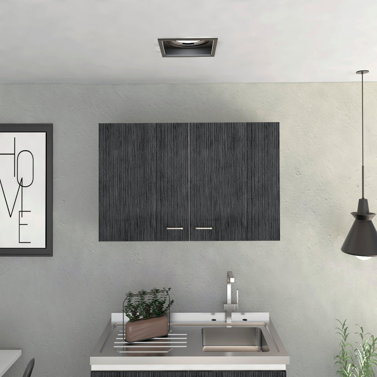 Wall Cabinet 19"H, Two Doors, Two Internal Shelves, White Smoked Oak