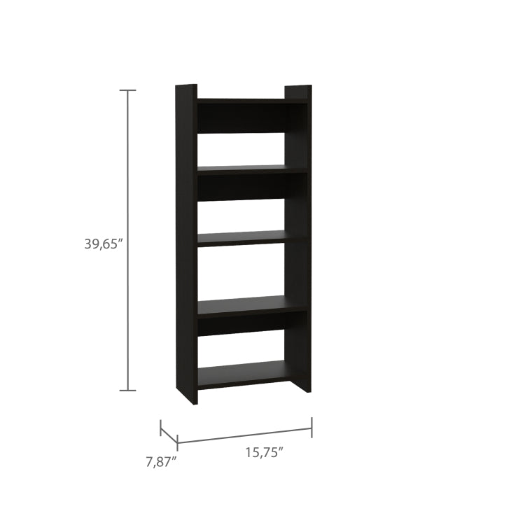 Home Office Set, Two Parts Set, One Drawer, Desktop, Keyboard Tray, Stand, Five Shelves, Black