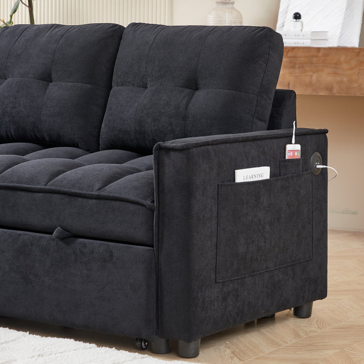 78.75" Reclining Sofa, Pull Out Sofa Bed With Usb And Tape C Charging Ports, L Shaped Sectional Sofa With Reclining Storage And Arm Side Organizer Pocket Features, Living Room Comfort Sofa