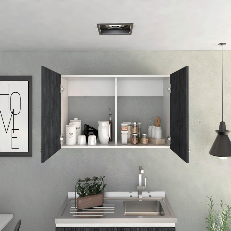Wall Cabinet 19"H, Two Doors, Two Internal Shelves, White Smoked Oak