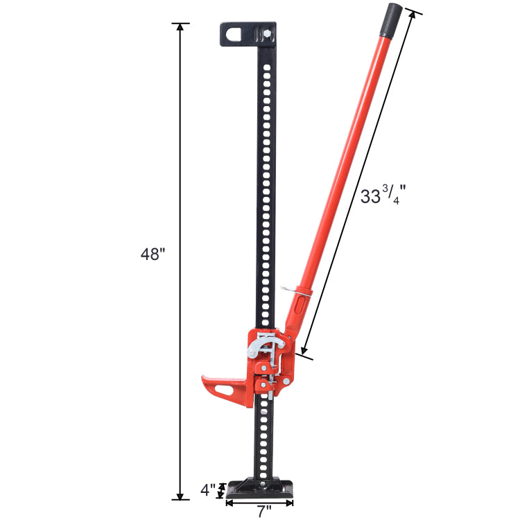 High Lift Farm Jack, 48" Utility Farm Jack, 7000 Lbs Capacity Ratcheting Off Road Utility Jack, Heavy Duty Farm Jack For Tractor, Truck, Suv, Bumper Lift, Red