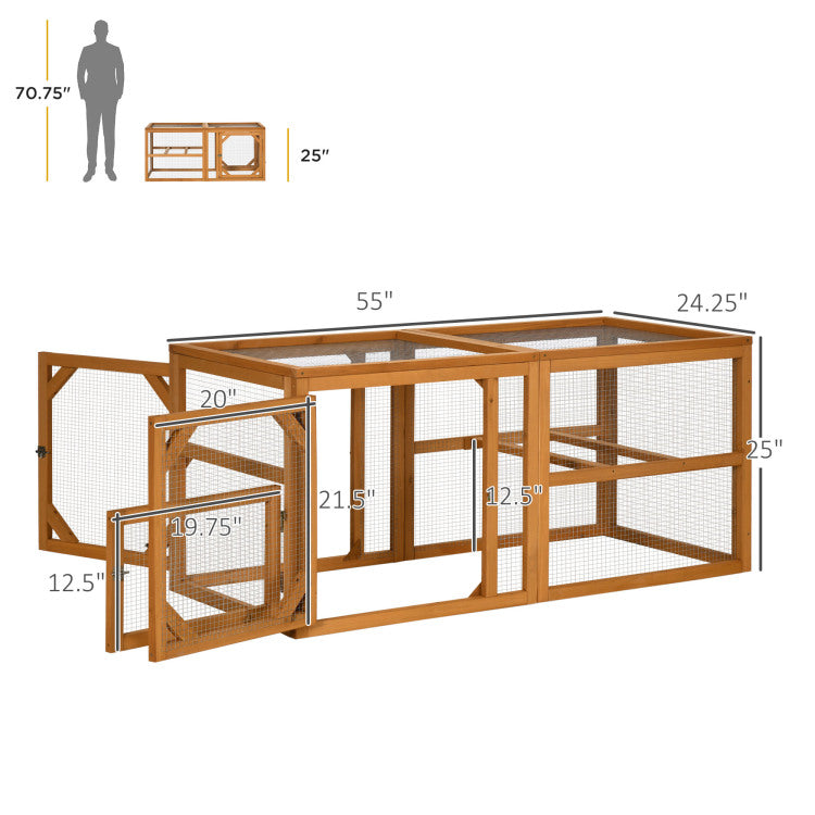 Pawhut 55" Wooden Chicken Coop Add On Expansion, Mini Chicken Coop Outdoor Chicken Run Hen House With Combinable Design