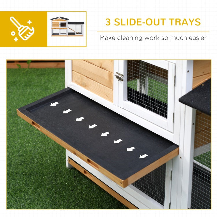 Pawhut 2 Story Rabbit Hutch Wooden Bunny Hutch Cage Small Animal House With Ramp, No Leak Tray, Weatherproof Roof And Outdoor Run, Indoor Outdoor, Yellow