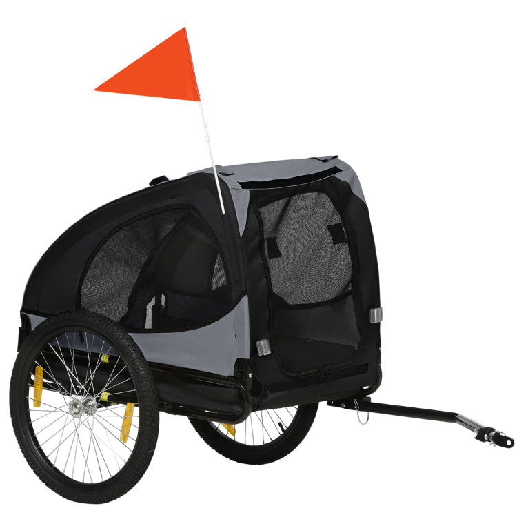 Aosom Dog Bike Trailer, Pet Bike Wagon With Steel Frame, Hitch Coupler, Quick Release Wheels, Reflectors, Flag, Pet Travel Carrier For Medium Dogs, Black