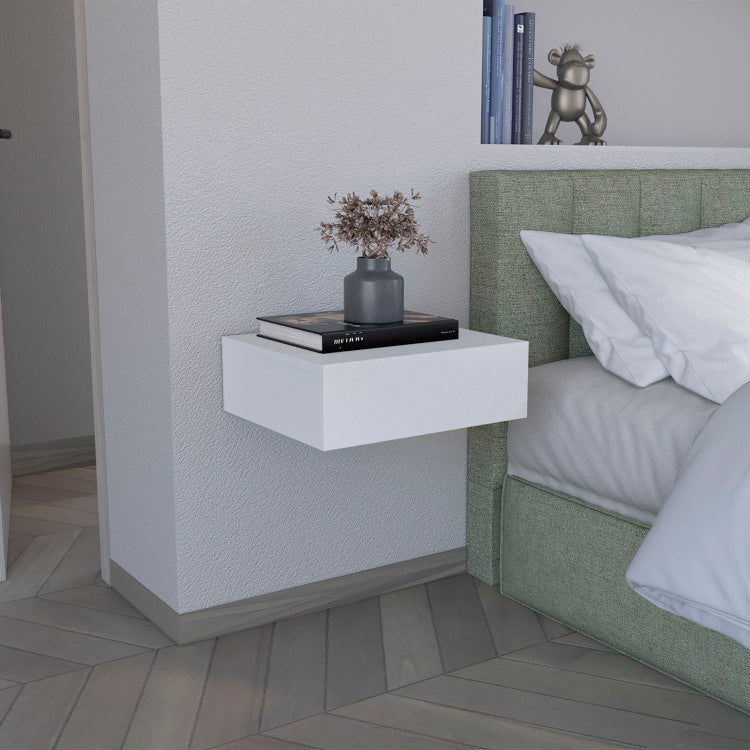 Floating Nightstand 5"H, Modern Wall Mounted Bedside Shelf With Drawer, White