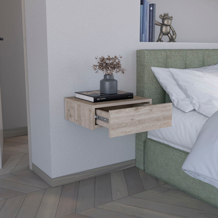 Floating Nightstand 5"H, Modern Wall Mounted Bedside Shelf With Drawer, Light Gray