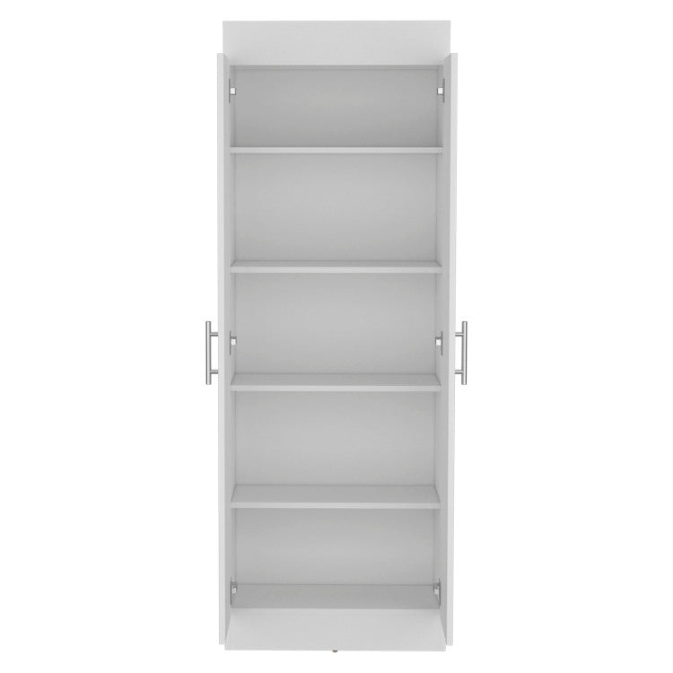 Pantry Cabinet 67" H, 5 Internal Shelves, Two Doors, White