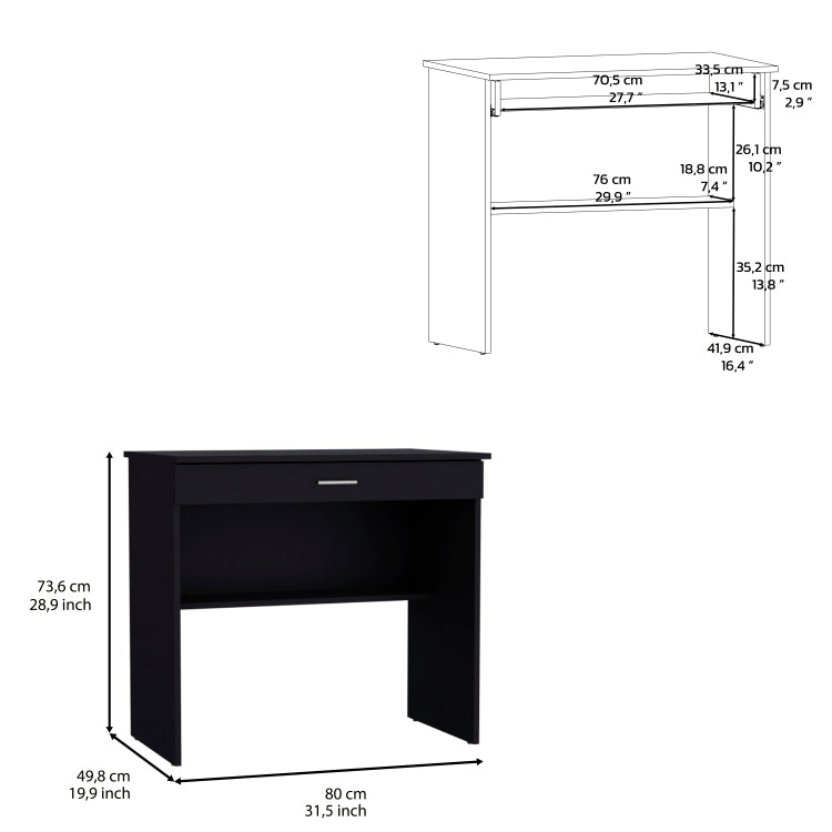 Montana Storage Desk, Spacious Stylish With Drawer And Shelf, Black