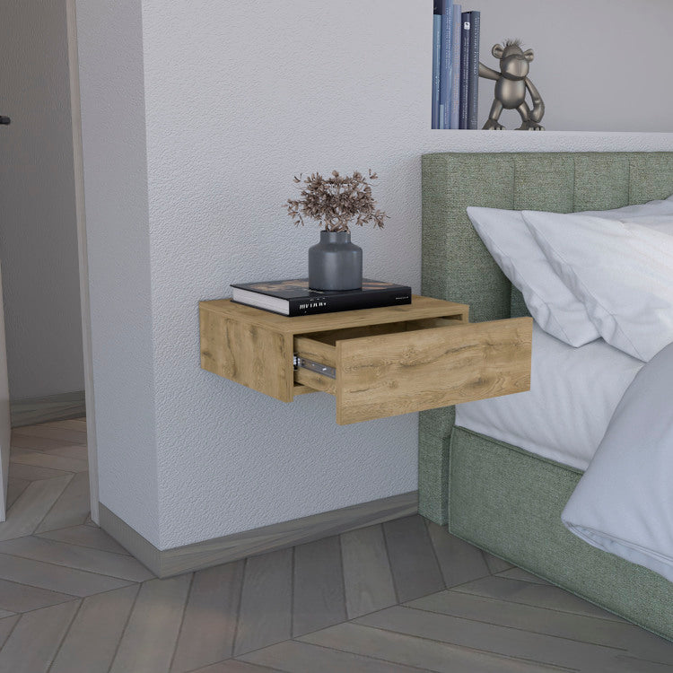 Floating Nightstand 5"H, Modern Wall Mounted Bedside Shelf With Drawer, Macadamia