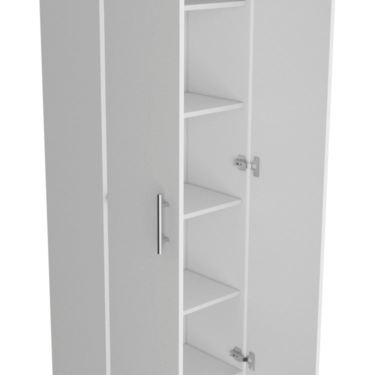 Pantry Cabinet 67" H, 5 Internal Shelves, Two Doors, White