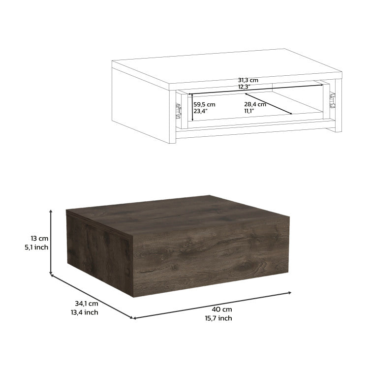 Floating Nightstand 5"H, Modern Wall Mounted Bedside Shelf With Drawer, Dark Brown