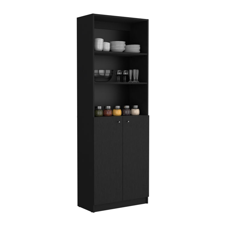 2 Door Bookcase With Upper Shelves, Black