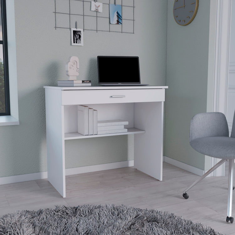 Montana Storage Desk, Spacious Stylish With Drawer And Shelf, White