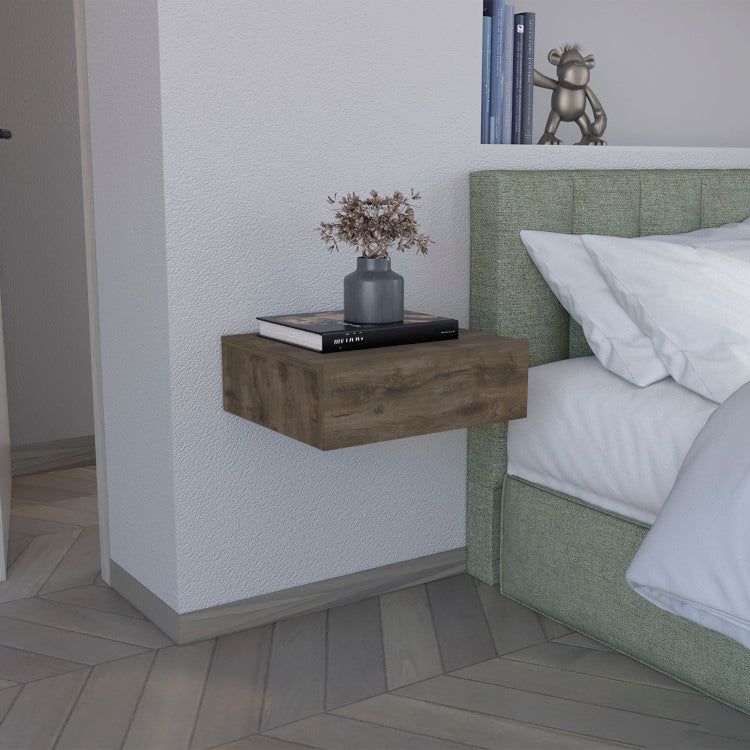 Floating Nightstand 5"H, Modern Wall Mounted Bedside Shelf With Drawer, Dark Brown