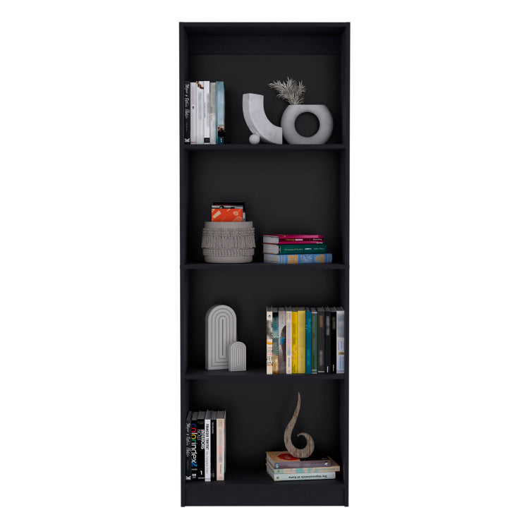 Bookcase With Spacious Tier Shelving Design, Black