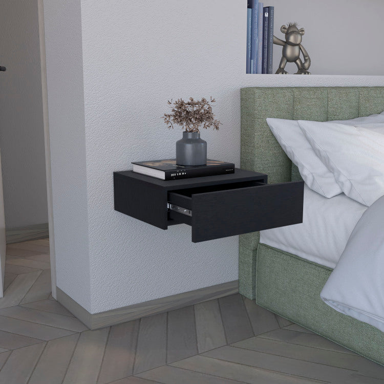 Floating Nightstand 5"H, Modern Wall Mounted Bedside Shelf With Drawer, Black