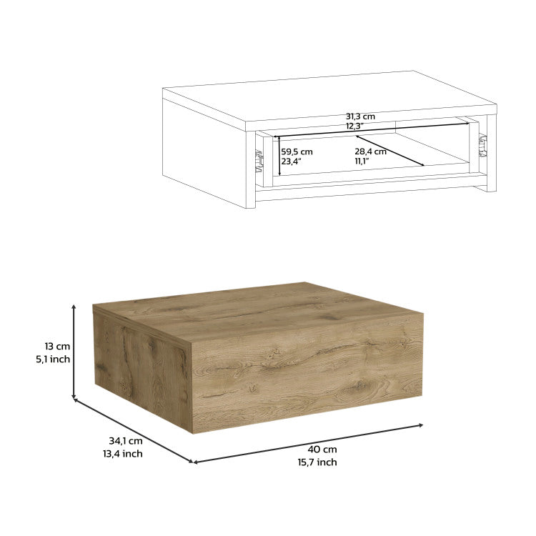 Floating Nightstand 5"H, Modern Wall Mounted Bedside Shelf With Drawer, Macadamia