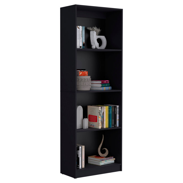 Bookcase With Spacious Tier Shelving Design, Black