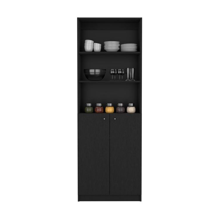 2 Door Bookcase With Upper Shelves, Black