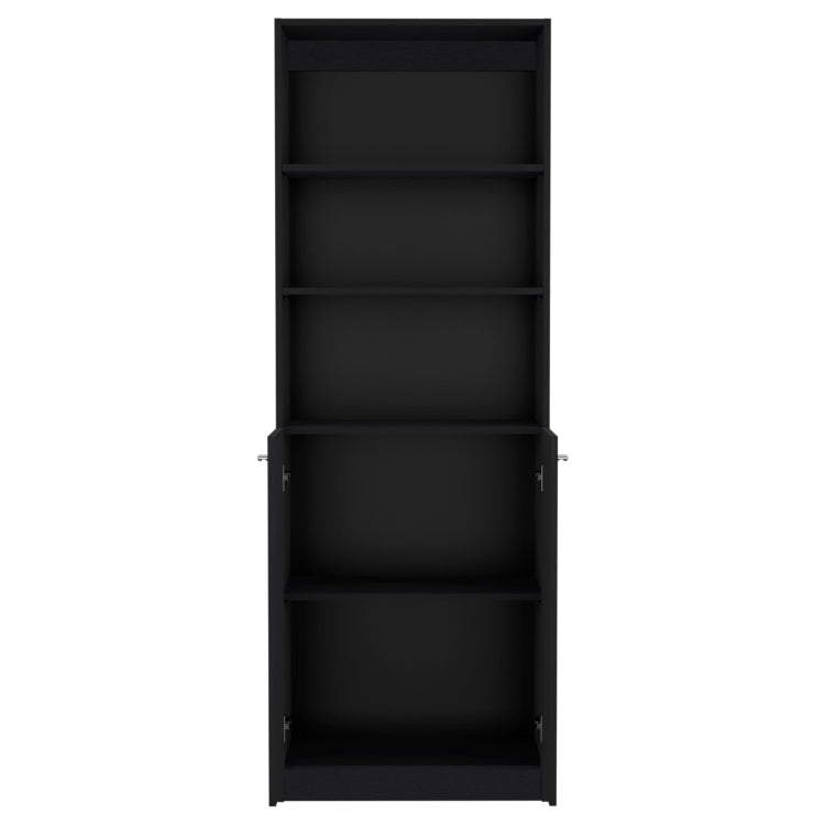 2 Door Bookcase With Upper Shelves, Black