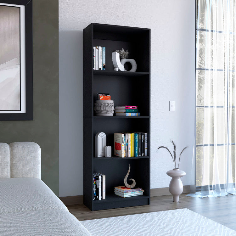 Bookcase With Spacious Tier Shelving Design, Black