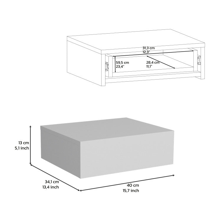 Floating Nightstand 5"H, Modern Wall Mounted Bedside Shelf With Drawer, White