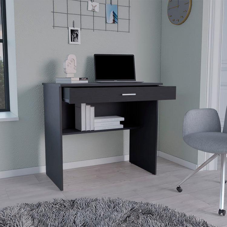 Montana Storage Desk, Spacious Stylish With Drawer And Shelf, Black
