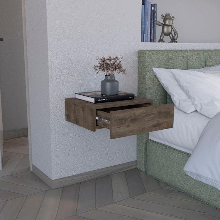 Floating Nightstand 5"H, Modern Wall Mounted Bedside Shelf With Drawer, Dark Brown