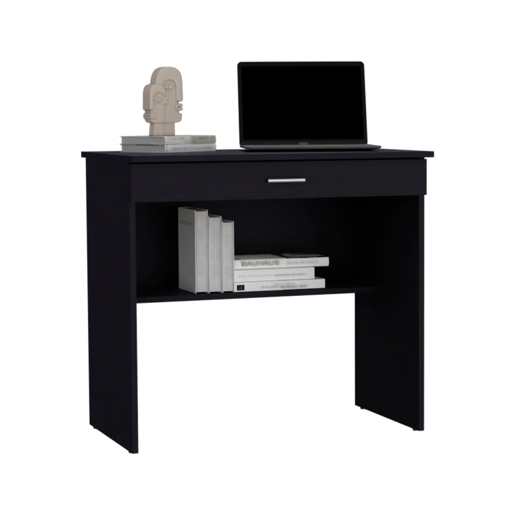Montana Storage Desk, Spacious Stylish With Drawer And Shelf, Black