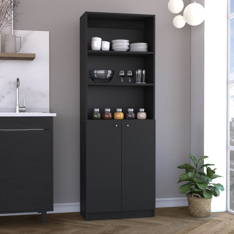 2 Door Bookcase With Upper Shelves, Black