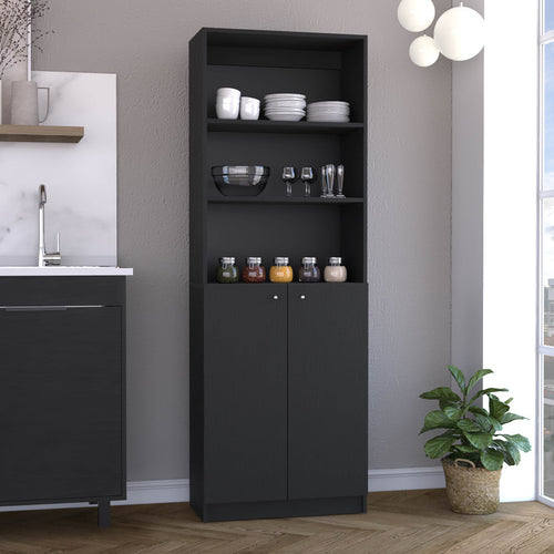 2 Door Bookcase With Upper Shelves, Black