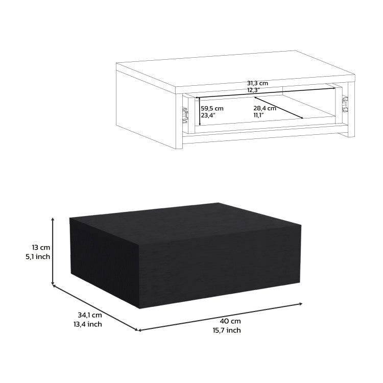 Floating Nightstand 5"H, Modern Wall Mounted Bedside Shelf With Drawer, Black