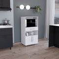 Kitchen Pantry 48" H, Two Open Storage Shelves, One For Microwave, Two Doors, Four Legs, White