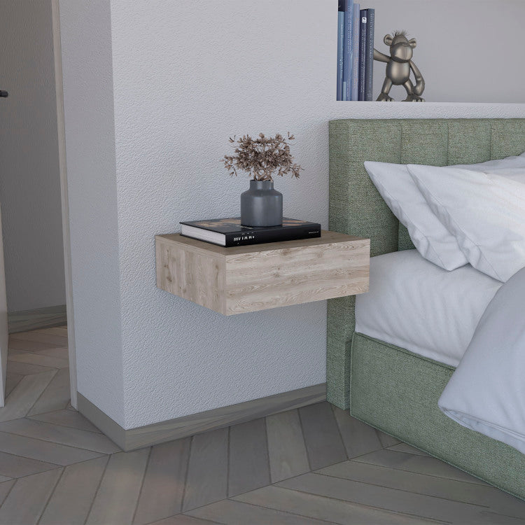 Floating Nightstand 5"H, Modern Wall Mounted Bedside Shelf With Drawer, Light Gray