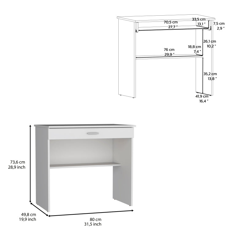 Montana Storage Desk, Spacious Stylish With Drawer And Shelf, White