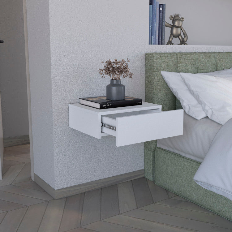 Floating Nightstand 5"H, Modern Wall Mounted Bedside Shelf With Drawer, White