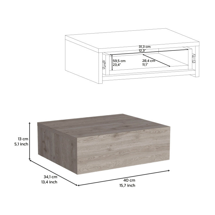 Floating Nightstand 5"H, Modern Wall Mounted Bedside Shelf With Drawer, Light Gray