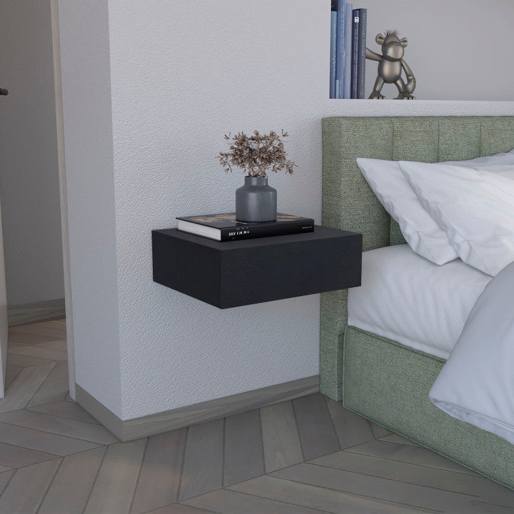 Floating Nightstand 5"H, Modern Wall Mounted Bedside Shelf With Drawer, Black