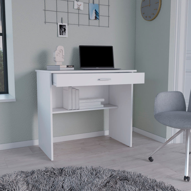 Montana Storage Desk, Spacious Stylish With Drawer And Shelf, White