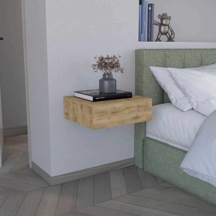 Floating Nightstand 5"H, Modern Wall Mounted Bedside Shelf With Drawer, Macadamia