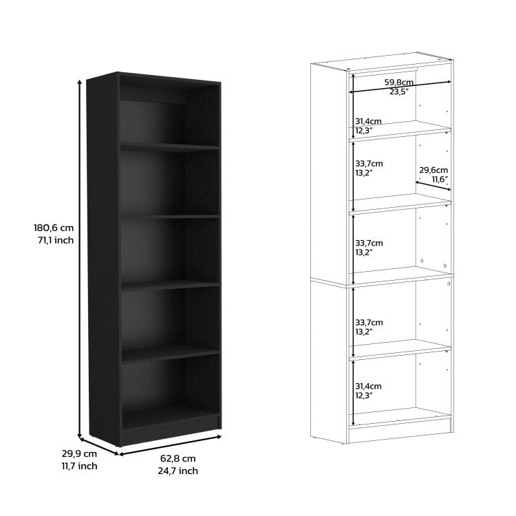 Vinton 4 Tier Bookcase With Modern Storage For Books And Decor, Black