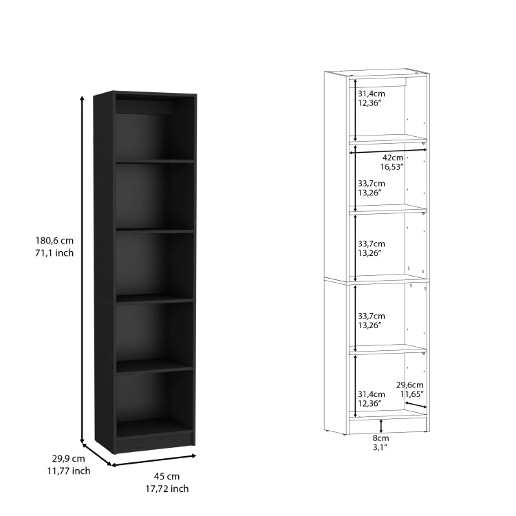 Bookcase Compact Bookshelf With Multiple Shelves, Black