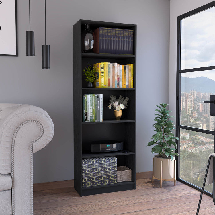 Vinton 4 Tier Bookcase With Modern Storage For Books And Decor, Black