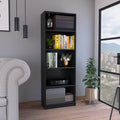 Vinton 4 Tier Bookcase With Modern Storage For Books And Decor, Black