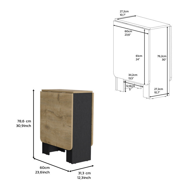 Folding Table With Expandable Design In 3 Forms, Black Macadamia