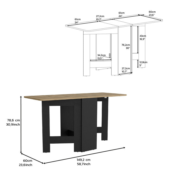 Folding Table With Expandable Design In 3 Forms, Black Macadamia