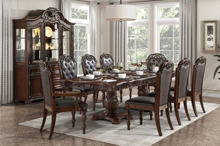 Formal Dining Chairs Set Of 2 Cherry Finish Button Tufted Faux Leather Upholstered Traditional Dining Room Furniture Elegant Classic