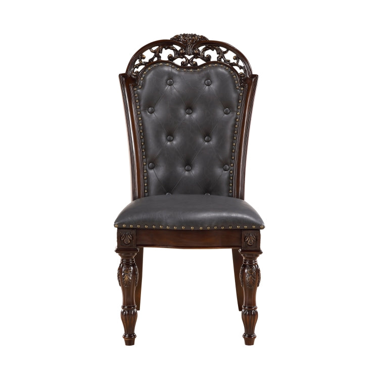 Formal Dining Chairs Set Of 2 Cherry Finish Button Tufted Faux Leather Upholstered Traditional Dining Room Furniture Elegant Classic