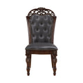 Formal Dining Chairs Set Of 2 Cherry Finish Button Tufted Faux Leather Upholstered Traditional Dining Room Furniture Elegant Classic