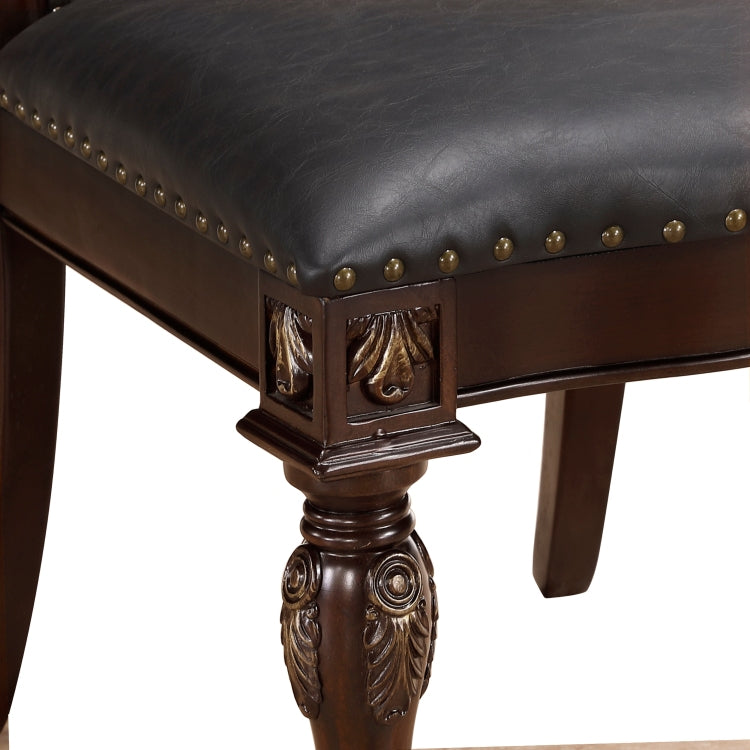 Formal Dining Chairs Set Of 2 Cherry Finish Button Tufted Faux Leather Upholstered Traditional Dining Room Furniture Elegant Classic